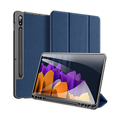 Samsung Galaxy Tab S7 Plus 5G 12.4 SM-T976用手帳型 レザーケース スタンド カバー サムスン ネイビー
