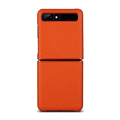 Samsung Galaxy Z Flip 5G用ケース 高級感 手触り良いレザー柄 サムスン オレンジ