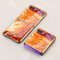 Samsung Galaxy Z Flip用ハイブリットバンパーケース プラスチック パターン 鏡面 カバー サムスン オレンジ