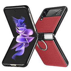 Samsung Galaxy Z Flip3 5G用ハイブリットバンパーケース 高級感 手触り良いレザー柄 兼プラスチック サムスン レッド
