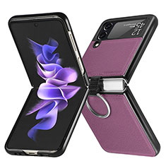 Samsung Galaxy Z Flip3 5G用ハイブリットバンパーケース 高級感 手触り良いレザー柄 兼プラスチック サムスン パープル