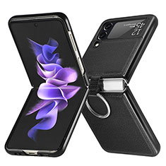 Samsung Galaxy Z Flip3 5G用ハイブリットバンパーケース 高級感 手触り良いレザー柄 兼プラスチック サムスン ブラック