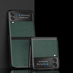 Samsung Galaxy Z Flip3 5G用ハイブリットバンパーケース 高級感 手触り良いレザー柄 兼プラスチック S04 サムスン グリーン
