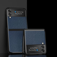 Samsung Galaxy Z Flip3 5G用ハイブリットバンパーケース 高級感 手触り良いレザー柄 兼プラスチック S04 サムスン ネイビー