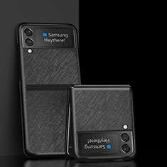 Samsung Galaxy Z Flip3 5G用ハイブリットバンパーケース 高級感 手触り良いレザー柄 兼プラスチック S04 サムスン ブラック