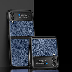 Samsung Galaxy Z Flip3 5G用ハイブリットバンパーケース 高級感 手触り良いレザー柄 兼プラスチック S05 サムスン ネイビー