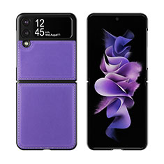 Samsung Galaxy Z Flip3 5G用ハイブリットバンパーケース 高級感 手触り良いレザー柄 兼プラスチック S06 サムスン パープル