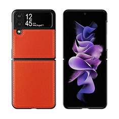 Samsung Galaxy Z Flip3 5G用ハイブリットバンパーケース 高級感 手触り良いレザー柄 兼プラスチック S06 サムスン オレンジ