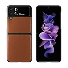 Samsung Galaxy Z Flip3 5G用ハイブリットバンパーケース 高級感 手触り良いレザー柄 兼プラスチック S06 サムスン ブラウン