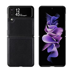 Samsung Galaxy Z Flip3 5G用ハイブリットバンパーケース 高級感 手触り良いレザー柄 兼プラスチック S06 サムスン ブラック