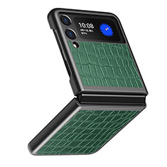 Samsung Galaxy Z Flip3 5G用ハイブリットバンパーケース 高級感 手触り良いレザー柄 兼プラスチック S07 サムスン グリーン