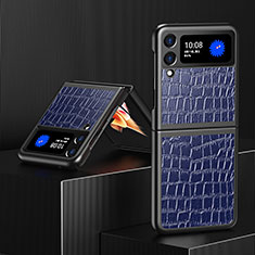 Samsung Galaxy Z Flip3 5G用ハイブリットバンパーケース 高級感 手触り良いレザー柄 兼プラスチック S08 サムスン ネイビー