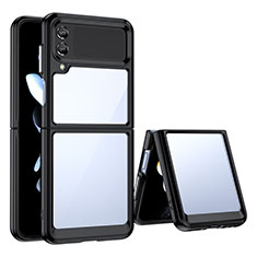 Samsung Galaxy Z Flip3 5G用ハイブリットバンパーケース クリア透明 プラスチック カバー サムスン ブラック