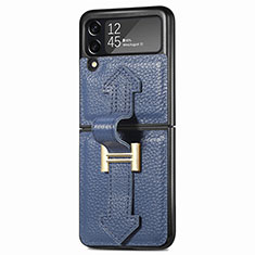 Samsung Galaxy Z Flip3 5G用ハイブリットバンパーケース 高級感 手触り良いレザー柄 兼プラスチック L05 サムスン ネイビー