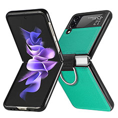 Samsung Galaxy Z Flip3 5G用ハイブリットバンパーケース 高級感 手触り良いレザー柄 兼プラスチック L06 サムスン グリーン