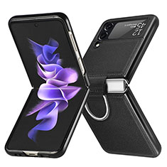 Samsung Galaxy Z Flip3 5G用ハイブリットバンパーケース 高級感 手触り良いレザー柄 兼プラスチック L06 サムスン ブラック