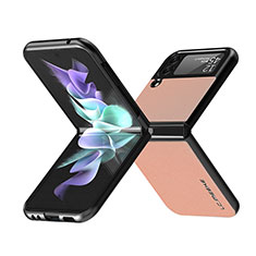 Samsung Galaxy Z Flip3 5G用ハイブリットバンパーケース 高級感 手触り良いレザー柄 兼プラスチック LC2 サムスン ローズゴールド