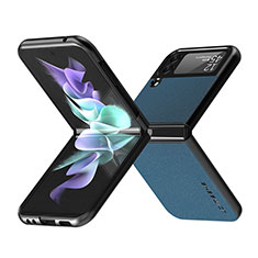 Samsung Galaxy Z Flip3 5G用ハイブリットバンパーケース 高級感 手触り良いレザー柄 兼プラスチック LC2 サムスン ネイビー