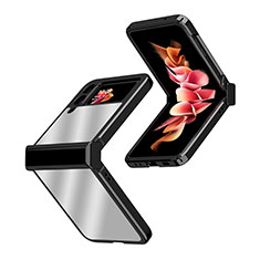 Samsung Galaxy Z Flip3 5G用ハードケース プラスチック 質感もマット カバー T02 サムスン ブラック