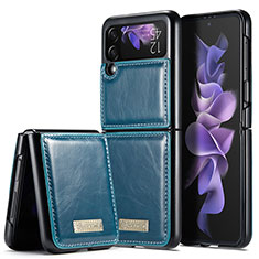Samsung Galaxy Z Flip3 5G用ハイブリットバンパーケース 高級感 手触り良いレザー柄 兼プラスチック CS1 サムスン ネイビー