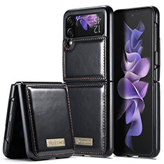 Samsung Galaxy Z Flip3 5G用ハイブリットバンパーケース 高級感 手触り良いレザー柄 兼プラスチック CS1 サムスン ブラック