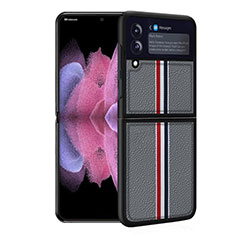Samsung Galaxy Z Flip3 5G用シリコンケース ソフトタッチラバー レザー柄 カバー サムスン グレー