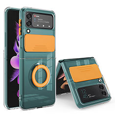 Samsung Galaxy Z Flip4 5G用360度 フルカバー極薄ソフトケース シリコンケース 耐衝撃 全面保護 バンパー MJ1 サムスン オレンジ