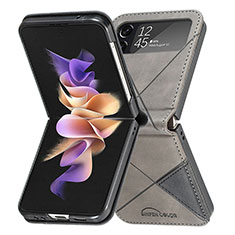 Samsung Galaxy Z Flip4 5G用ハイブリットバンパーケース 高級感 手触り良いレザー柄 兼プラスチック サムスン グレー