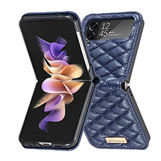 Samsung Galaxy Z Flip4 5G用ハイブリットバンパーケース 高級感 手触り良いレザー柄 兼プラスチック S02 サムスン ネイビー