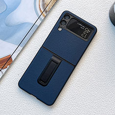 Samsung Galaxy Z Flip4 5G用ハイブリットバンパーケース 高級感 手触り良いレザー柄 兼プラスチック S03 サムスン ネイビー