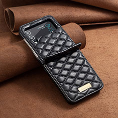 Samsung Galaxy Z Flip4 5G用ハイブリットバンパーケース 高級感 手触り良いレザー柄 兼プラスチック S04 サムスン ブラック