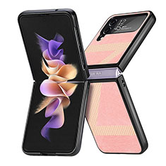 Samsung Galaxy Z Flip4 5G用ハイブリットバンパーケース 高級感 手触り良いレザー柄 兼プラスチック S05 サムスン ローズゴールド