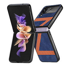 Samsung Galaxy Z Flip4 5G用ハイブリットバンパーケース 高級感 手触り良いレザー柄 兼プラスチック S05 サムスン ネイビー