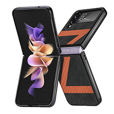 Samsung Galaxy Z Flip4 5G用ハイブリットバンパーケース 高級感 手触り良いレザー柄 兼プラスチック S05 サムスン ブラック