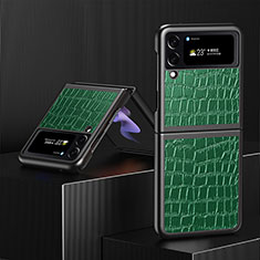 Samsung Galaxy Z Flip4 5G用ハイブリットバンパーケース 高級感 手触り良いレザー柄 兼プラスチック S08 サムスン グリーン