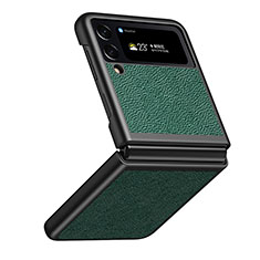 Samsung Galaxy Z Flip4 5G用ハイブリットバンパーケース 高級感 手触り良いレザー柄 兼プラスチック S09 サムスン グリーン