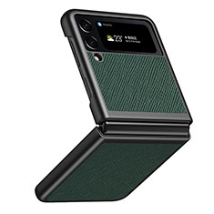 Samsung Galaxy Z Flip4 5G用ハイブリットバンパーケース 高級感 手触り良いレザー柄 兼プラスチック L02 サムスン グリーン