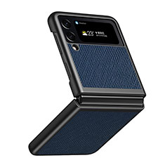 Samsung Galaxy Z Flip4 5G用ハイブリットバンパーケース 高級感 手触り良いレザー柄 兼プラスチック L02 サムスン ネイビー