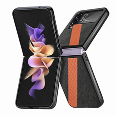 Samsung Galaxy Z Flip4 5G用ハイブリットバンパーケース 高級感 手触り良いレザー柄 兼プラスチック L07 サムスン ブラック