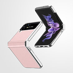 Samsung Galaxy Z Flip4 5G用ハイブリットバンパーケース 高級感 手触り良いレザー柄 兼プラスチック ZL2 サムスン ローズゴールド