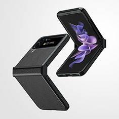 Samsung Galaxy Z Flip4 5G用ハイブリットバンパーケース 高級感 手触り良いレザー柄 兼プラスチック ZL2 サムスン ブラック