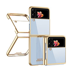 Samsung Galaxy Z Flip4 5G用ハードカバー クリスタル クリア透明 H03 サムスン ゴールド