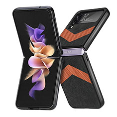 Samsung Galaxy Z Flip4 5G用ハイブリットバンパーケース 高級感 手触り良いレザー柄 兼プラスチック R03 サムスン ブラック
