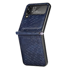 Samsung Galaxy Z Flip4 5G用ハイブリットバンパーケース 高級感 手触り良いレザー柄 兼プラスチック R04 サムスン ネイビー
