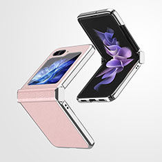 Samsung Galaxy Z Flip5 5G用ハイブリットバンパーケース 高級感 手触り良いレザー柄 兼プラスチック ZL1 サムスン ピンク