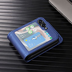 Samsung Galaxy Z Flip5 5G用ハイブリットバンパーケース 高級感 手触り良いレザー柄 兼プラスチック LZ1 サムスン ネイビー