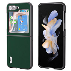 Samsung Galaxy Z Flip5 5G用ハイブリットバンパーケース 高級感 手触り良いレザー柄 兼プラスチック AD2 サムスン グリーン