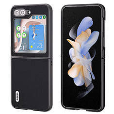 Samsung Galaxy Z Flip5 5G用ハイブリットバンパーケース 高級感 手触り良いレザー柄 兼プラスチック AD2 サムスン ブラック