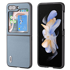 Samsung Galaxy Z Flip5 5G用ハイブリットバンパーケース 高級感 手触り良いレザー柄 兼プラスチック AD4 サムスン ブルー