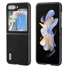 Samsung Galaxy Z Flip5 5G用ハイブリットバンパーケース 高級感 手触り良いレザー柄 兼プラスチック AD4 サムスン ブラック